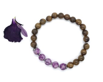 Memorial flower jewelry / Natural wooden stretch bracelet / rosewood stretch bracelet / Wood jewelry / 1719