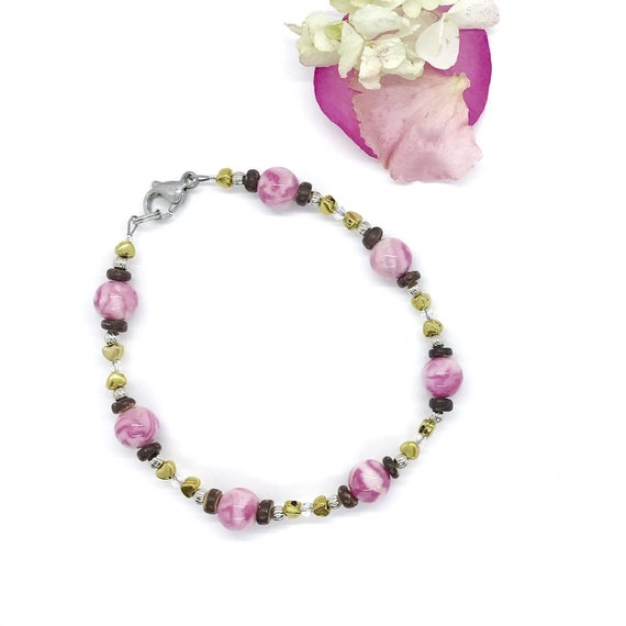 Memorial flower jewelry / String of Hearts funeral flower custom beaded bracelet / 720