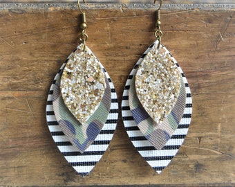 Small Camo EarringsCamouflage Cork Teardrop EarringsMilitary Lightweight EarringGift for Her under 10Statement Dangle and Drop Earrings