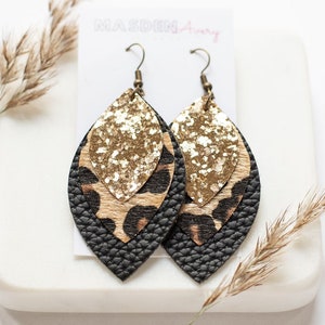 Leopard Faux Leather Earrings, Leopard Statement Earrrings, Animal Print Jewelry, Secret Santa Gift, Small Christmas Gift for Her