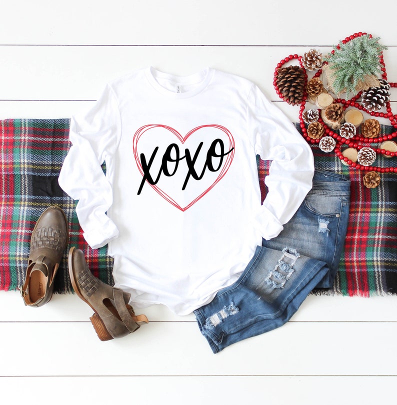 XOXO Shirt Gift for Her Long Sleeve Valentine/'s Day Shirt Heart Shirt
