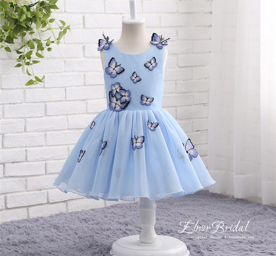 Blue Butterfly Wedding Flower Girl Dresses Babyjunior Etsy