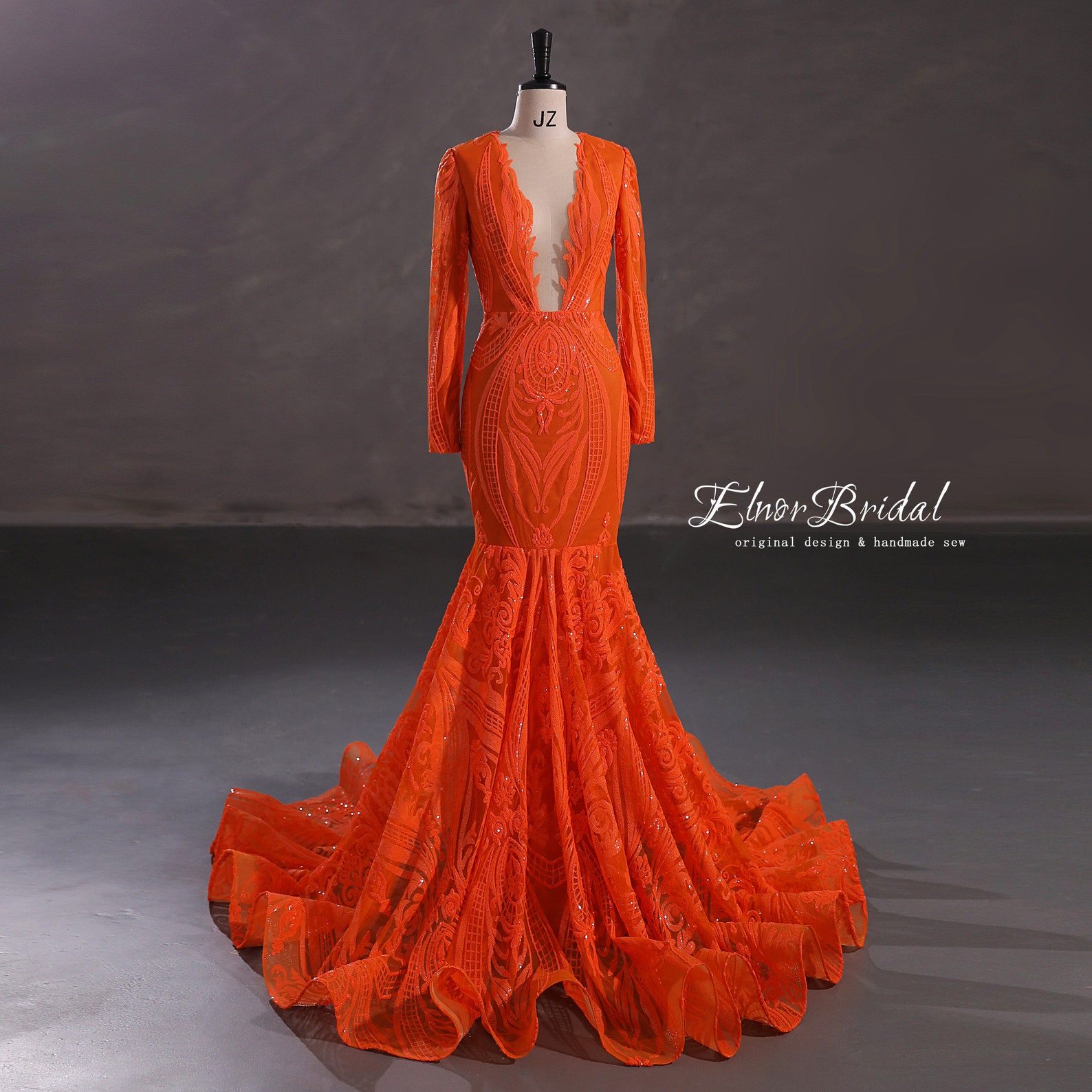 Champagne Mermaid-cut Gown with Cascades