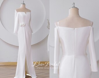 Vestido de novia minimalista de sirena, vestidos de novia de manga larga, vestidos de novia sin tirantes para mujer 2024, vestidos de novia hechos a mano