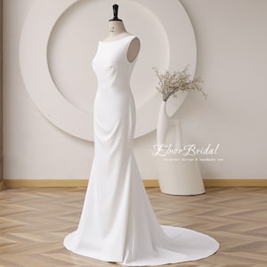 Minimalist Mermaid Brautkleider 2023, Sexy rückenfreie Brautkleid, handgefertigte Satin Button Zurück Strand Brautkleider Bild 7