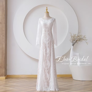 Boho Wedding Dress,Mermaid Lace Wedding Dresses,Long Sleeve Bridal Dress,Bohemian Wedding Gowns 2024 image 2