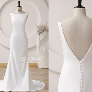 Minimalist Mermaid Wedding Dresses 2023,Sexy Backless Wedding Dress,Handmade Satin Button Back Beach Bridal Wedding Gowns