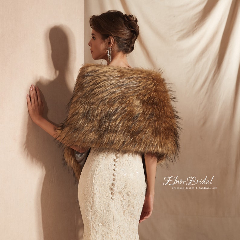 Elegant White Winter Wedding Wrap,Handmade Bridal Cape,Faux Fur Bridal Shrug / Stole / Shawl / Cape /Coat,Weddings Bridal Jacket image 8