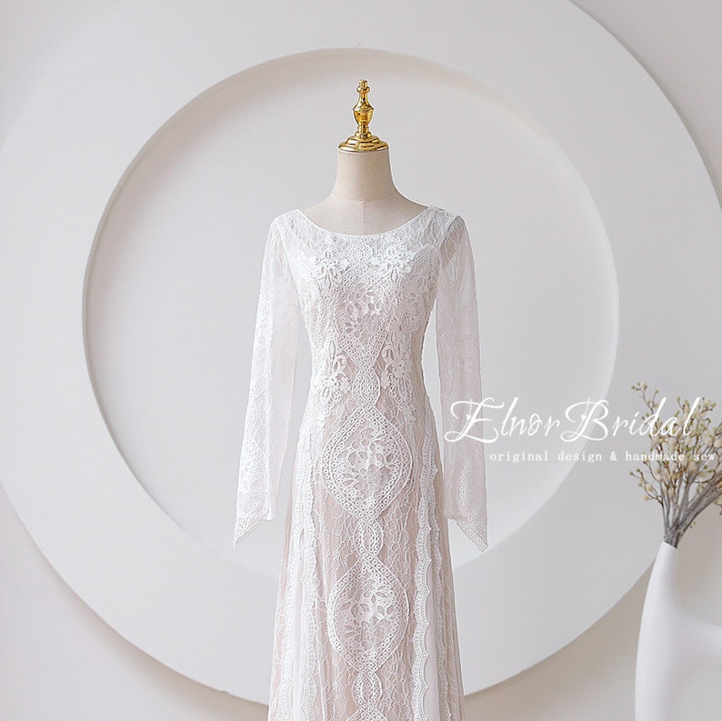 Boho Wedding Dress,Mermaid Lace Wedding Dresses,Long Sleeve Bridal Dress,Bohemian Wedding Gowns 2024 image 4