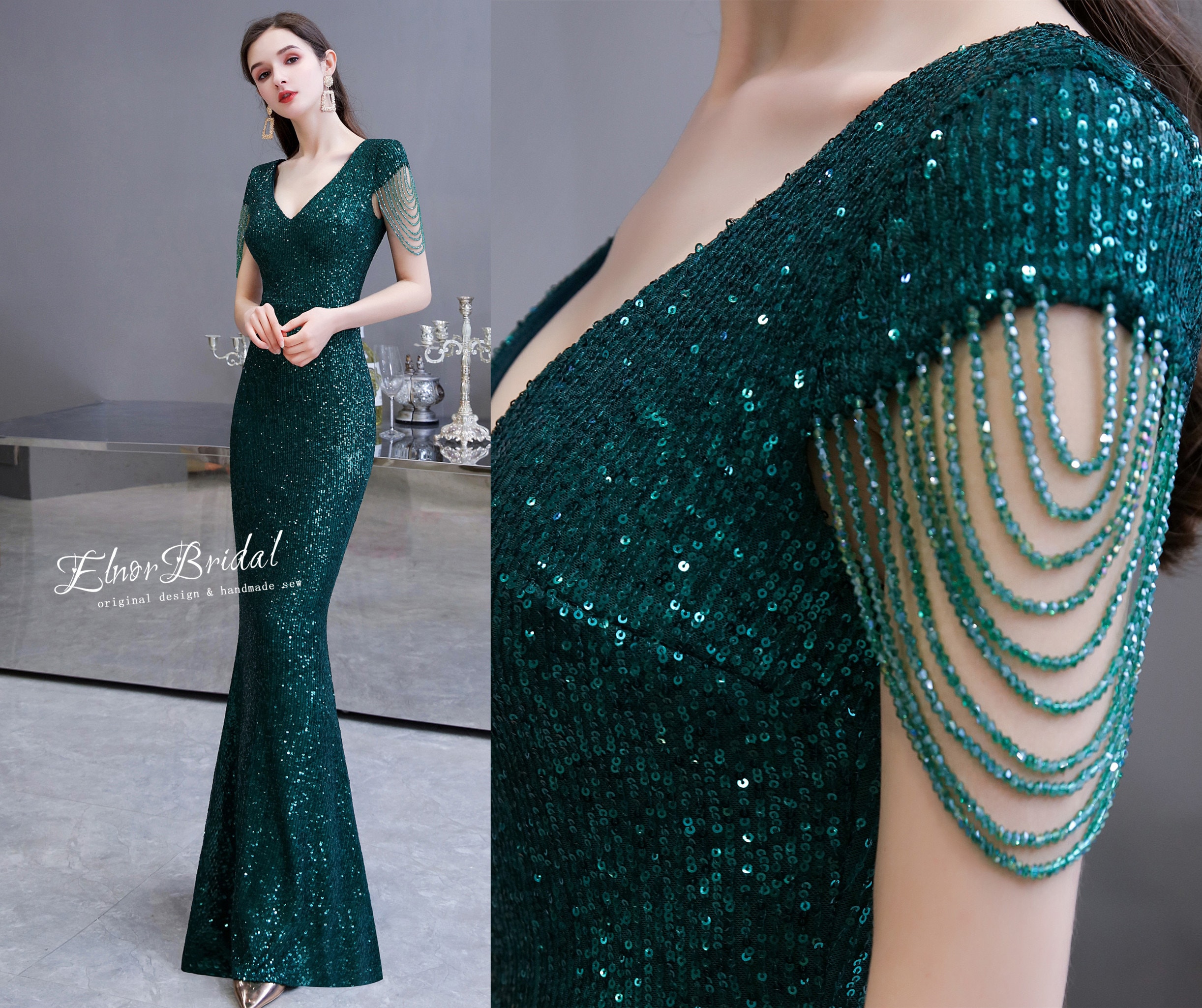 Mermaid emerald top green prom dress