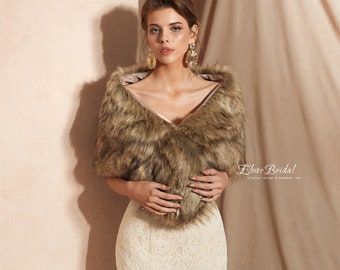 Elegant Brown Winter Wedding Bridal Faux Fur Bridal Wrap / Shrug / Stole / Shawl / Cape /Coat,Bridal Body Wraps,Wedding Dress Coat Wraps