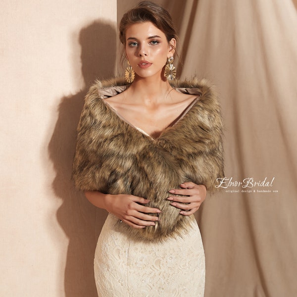 Elegant Brown Winter Wedding Bridal Faux Fur Bridal Wrap / Shrug / Stole / Shawl / Cape /Coat,Bridal Body Wraps,Wedding Dress Coat Wraps