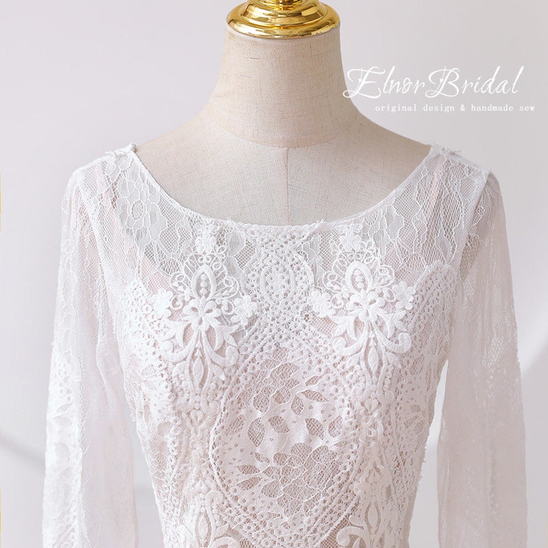 Boho Wedding Dress,Mermaid Lace Wedding Dresses,Long Sleeve Bridal Dress,Bohemian Wedding Gowns 2024 image 5
