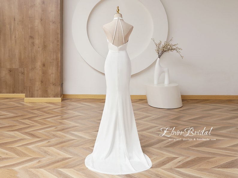 Minimalist Design Mermaid Wedding Dresses,Beach Backless Wedding Dress Long 2023,Custom Satin Bridal Gowns,Handmade Sweep Train Bridal Dress image 5