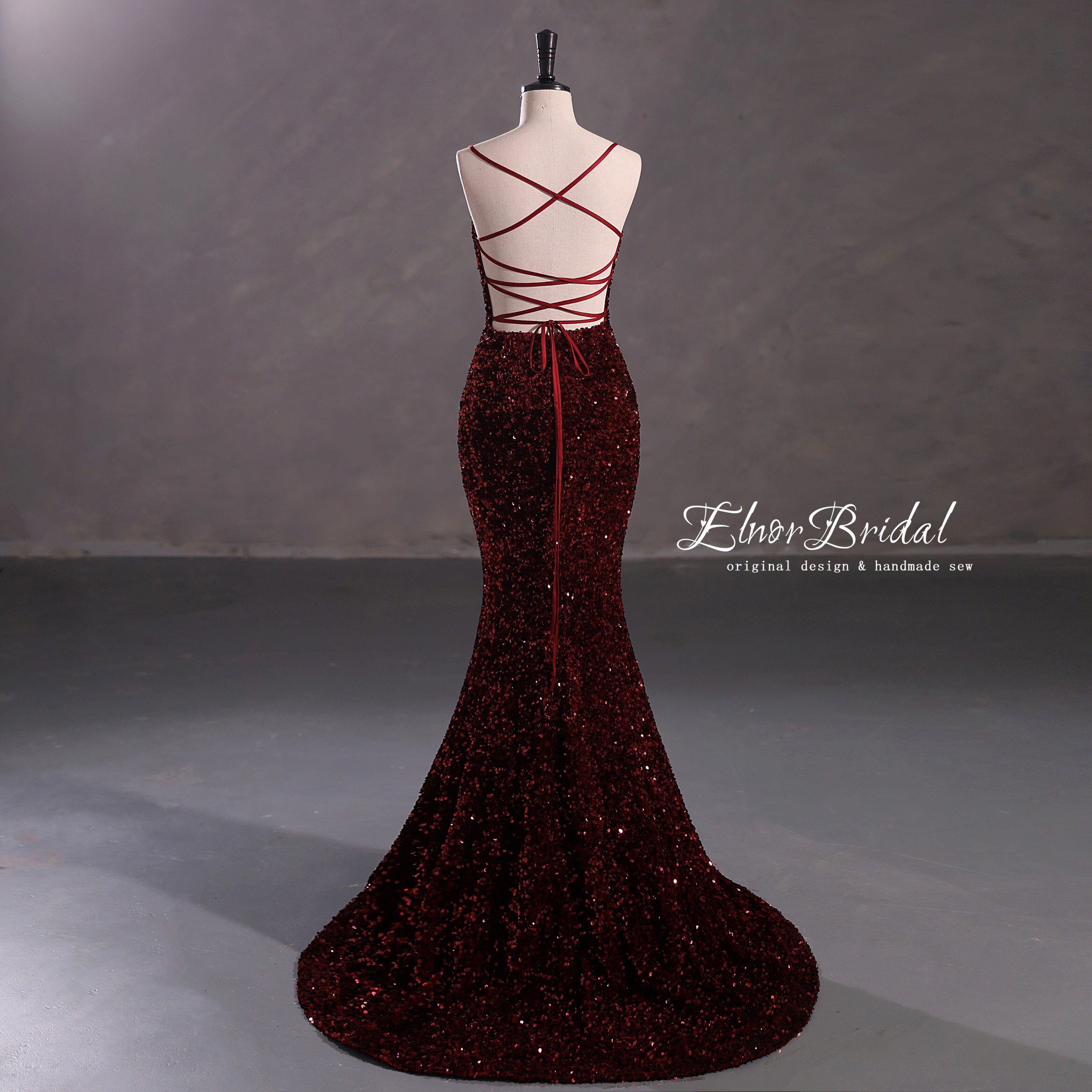 Dasida Burgundy Mermaid Prom Dress with Sequins and Tassels