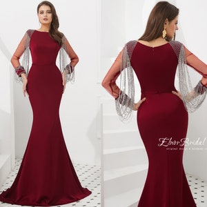 Burgundy Simple Prom Dress Elegant Mermaid Evening Gown  cc482