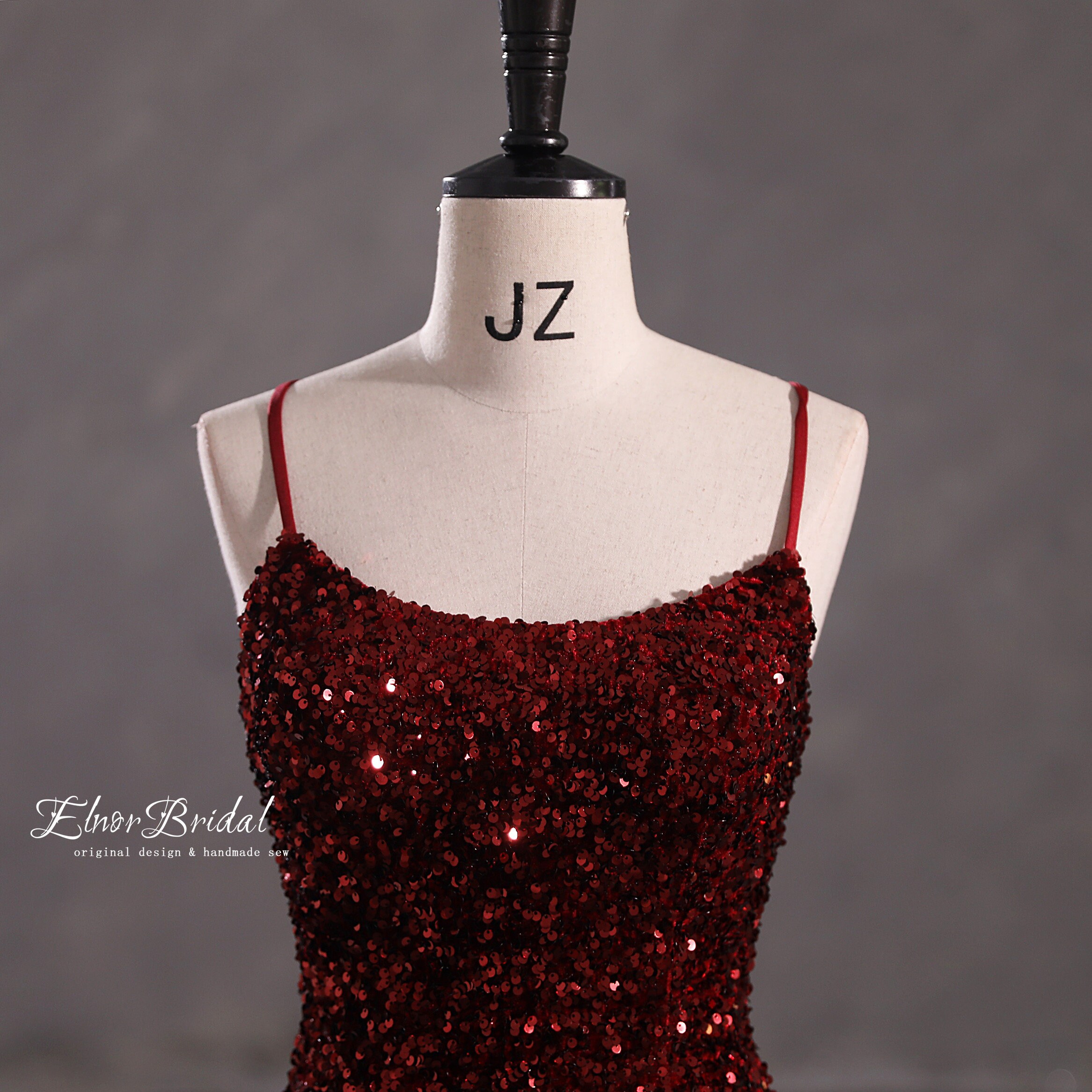 Elegant Burgundy Sequins Mermaid Evening Dress,Backless Long Prom Dress With Bow Y8510