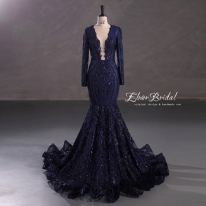 Champagne Off The Sequins Mermaid Prom Dress,Slit Long Prom Dress Y8340