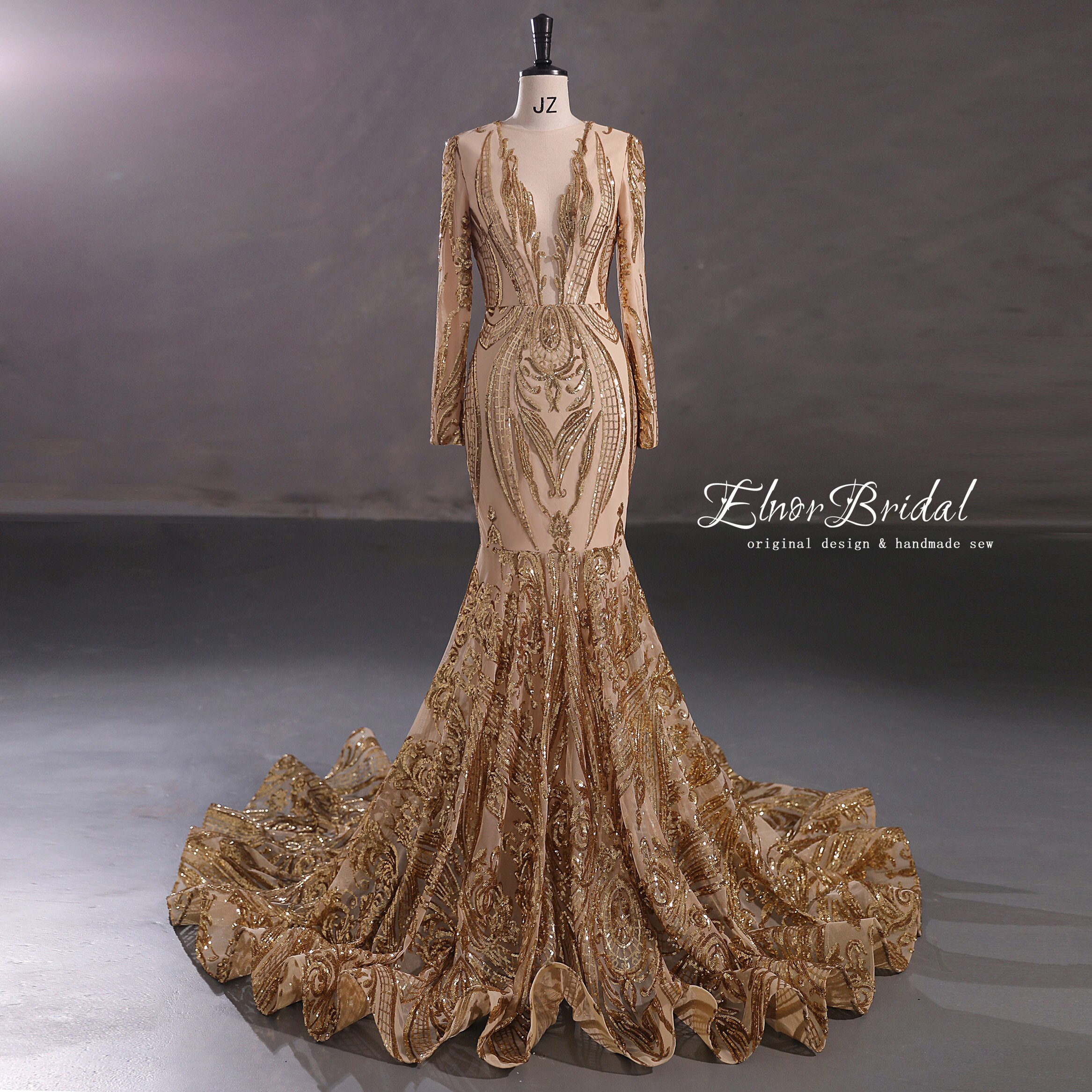 Champagne Mermaid-cut Gown with Cascades main image 1