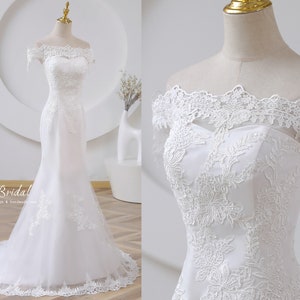 Elegant Mermaid Wedding Dress Boho,Custom Lace Wedding Dresses 2024,Handmade Sweep Train Off The Shoulder Bridal Gowns