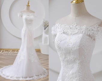 Elegant Mermaid Wedding Dress Boho,Custom Lace Wedding Dresses 2024,Handmade Sweep Train Off The Shoulder Bridal Gowns