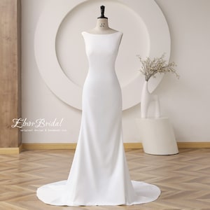 Minimalist Mermaid Brautkleider 2023, Sexy rückenfreie Brautkleid, handgefertigte Satin Button Zurück Strand Brautkleider Bild 2