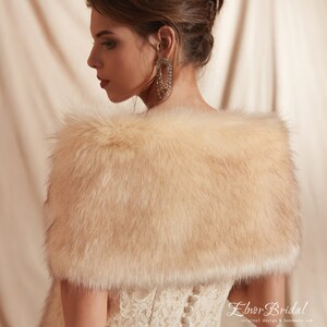 Elegant White Winter Wedding Wrap,Handmade Bridal Cape,Faux Fur Bridal Shrug / Stole / Shawl / Cape /Coat,Weddings Bridal Jacket image 4