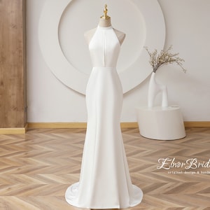 Minimalist Design Mermaid Wedding Dresses,Beach Backless Wedding Dress Long 2023,Custom Satin Bridal Gowns,Handmade Sweep Train Bridal Dress image 4