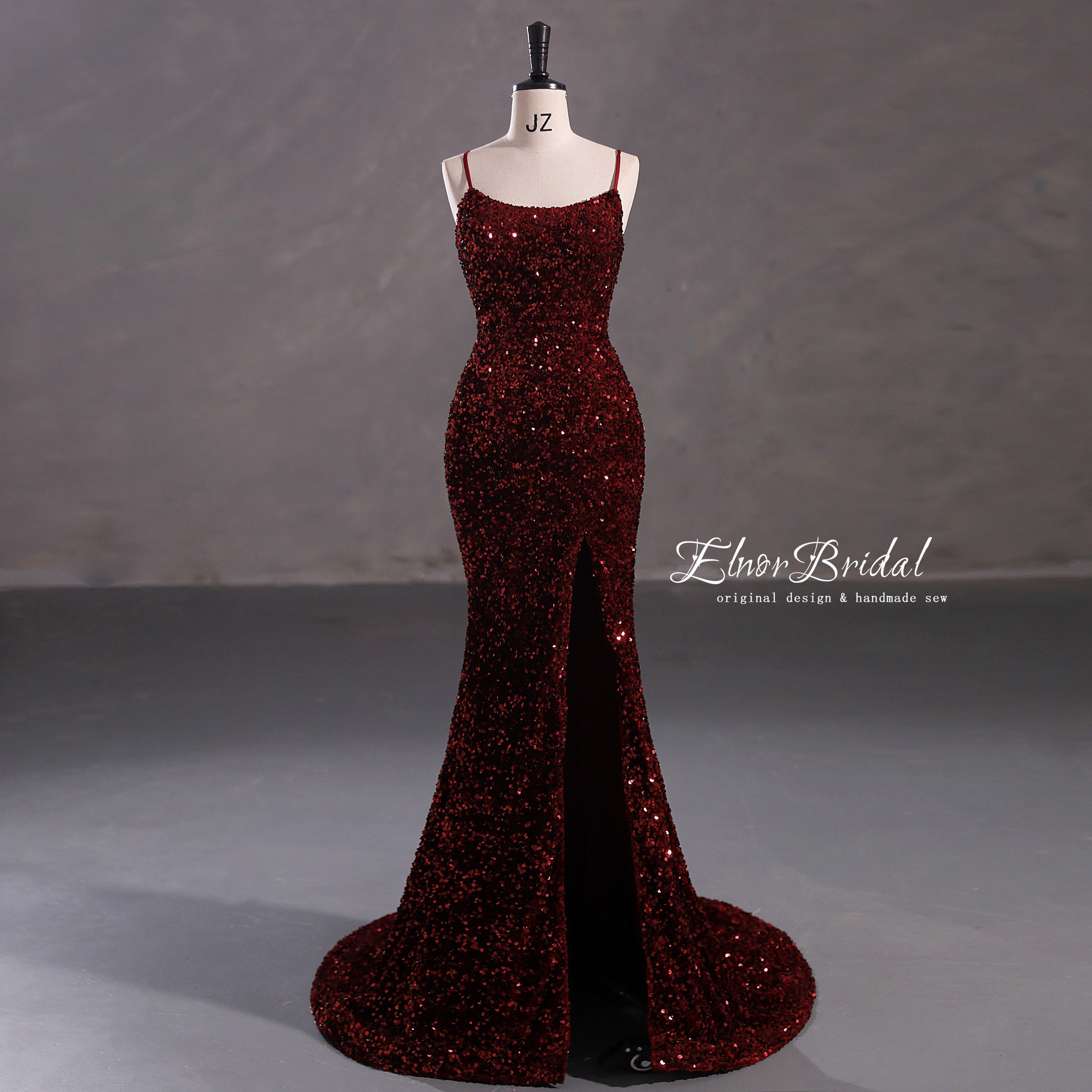 Burgundy Sequins Mermaid Prom Dressessexy Side Split Open - Etsy