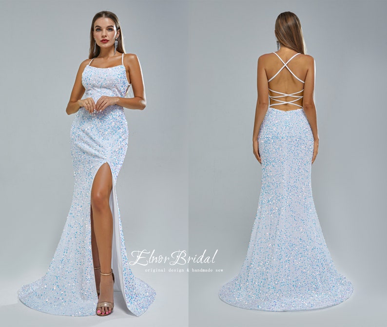 Light Blue Sequins Mermaid Prom Dress With Split for Sweethearts main image 0