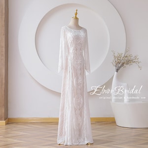 Boho Wedding Dress,Mermaid Lace Wedding Dresses,Long Sleeve Bridal Dress,Bohemian Wedding Gowns 2024 image 7