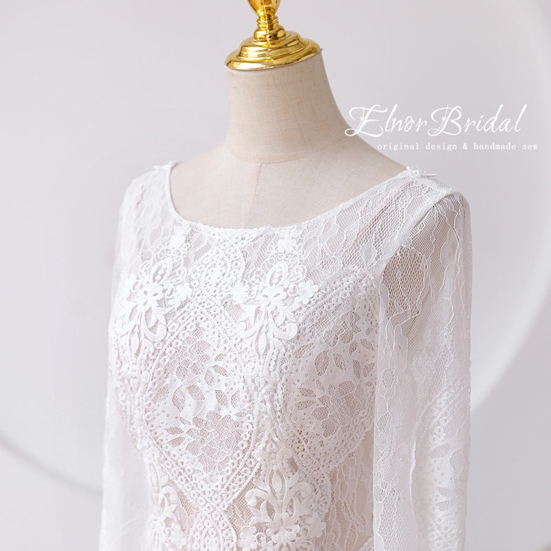 Boho Wedding Dress,Mermaid Lace Wedding Dresses,Long Sleeve Bridal Dress,Bohemian Wedding Gowns 2024 image 8