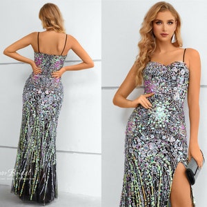 Sparkle Sequins Mermaid Evening Gowns Chic Strapless Prom Dresses