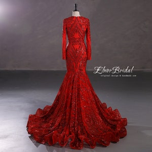 Vintage Red Mermaid Prom Dress,long Sleeves Prom Dresses 2022,sequins ...