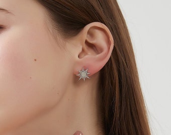 Star White Opal Earrings Korean Earrings Kpop Earrings Real Opal Earrings 21st Birthday Gift For Her 30th Birthday Gift