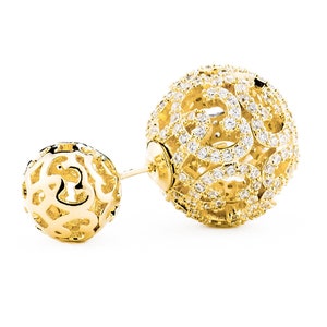 Monaco Gold Double Ball Earring/Double Sided Earring Gold/Double Pearl Earring Gold/Front Back Earring/Two Ball Earring/Gold Ball Earrings image 6