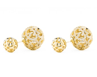 Monaco Gold Double Ball Earring/Double Sided Earring Gold/Double Pearl Earring Gold/Front Back Earring/Two Ball Earring/Gold Ball Earrings