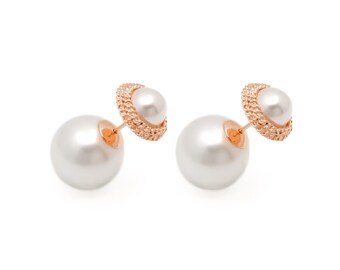 Crown Double Pearl Earring/Double Sided Earring For Her/Double Ball Earring Gold/Front Back Earring/Two Ball Earring/Dior Earring