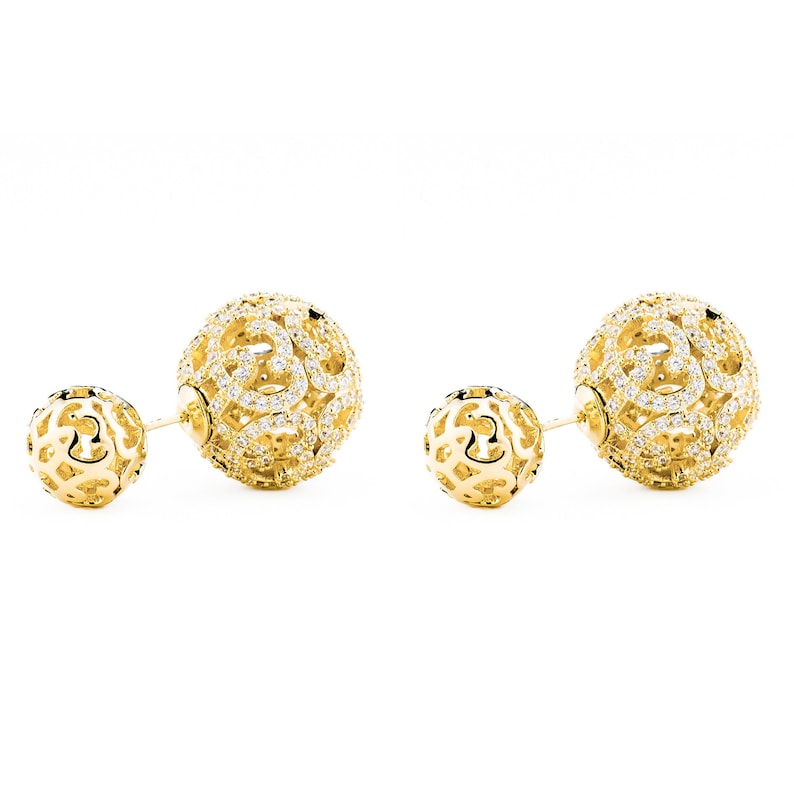Monaco Gold Double Ball Earring/Double Sided Earring Gold/Double Pearl Earring Gold/Front Back Earring/Two Ball Earring/Gold Ball Earrings image 6