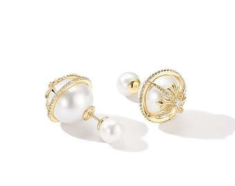 Xena Double Pearl Earring/Front Back Earring For Her/Double Sided Earring For Her/Double Ball Earring/Pearl Stud Earring/Dior Earring