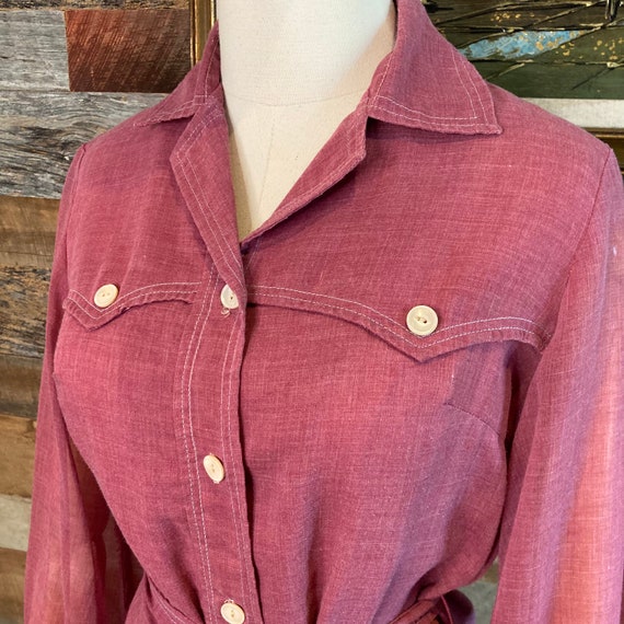 Vintage 1970s AVALON CLASSICS dusty rose shirtwai… - image 3