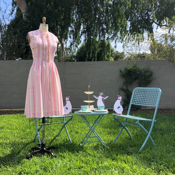 Vintage 1950s BEA YOUNG belted pink and white cand