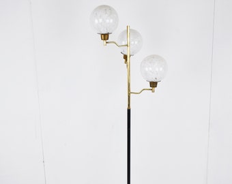 Vintage brass and glass floor lamp, 1970s , Italy - vintage italian floor lamp - vintage globe floor lamp - glass globe floor lamp