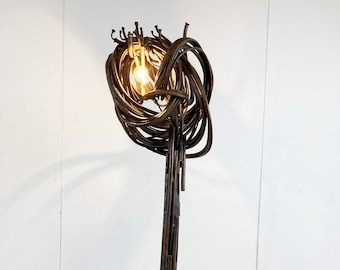 Sculptural brutalist copper floor lamp, 1970s by Jean Claeys - copper floor lamp - vintage floor lamp - art floor lamp