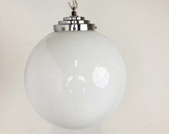 Antique opaline globe pendant light 1930s - art deco hallway light - metal and opaline art deco lamp - art deco pendant - art deco design