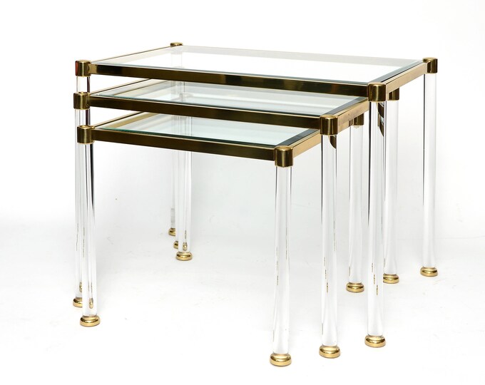 Nest of Brass and Lucite Tables Brass and Lucite Nesting Tables Brass