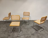 Set of 4 vintage Marcel Breuer Cesca chairs, made in italy, 1970s - mid century modern marcel breuer chairs - thonet