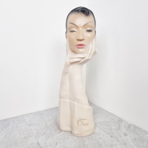 Vintage french  advertising statue, 1960s - mannequin head - art deco - milinery stand - shop display - plaster head
