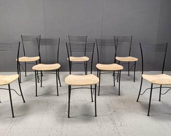 Vintage italian bistro and papercord dining chairs, 1980s - vintage design dining chairs - italian design dining chairs