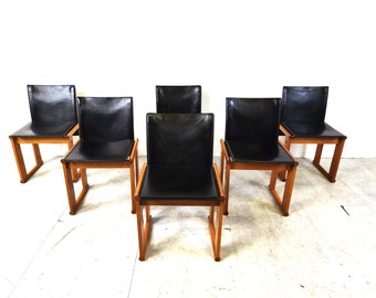 Set of 6 vintage dining chairs by Tobia & Afra Scarpa, 1970s - mid century modern dining chairs - leather dining chairs